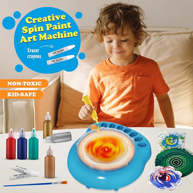 Spin Art Machine for Kids - Paint Spinner Art Craft Kit with 36 Artboards & 7 Colors - Arts and Crafts Painting Set for Boys Girls Ages 4-12, Birthday Easter Gifts for 6 7 8 9 10 Year Old（Blue）
