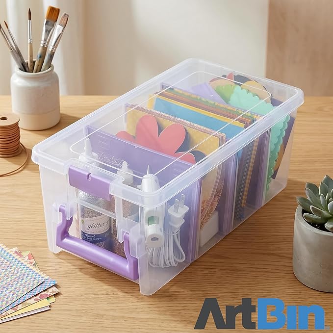 ArtBin Semi Satchel Portable Craft Organizer with 3 Dividers - Clear Plastic Storage Case for Art & Craft Supplies