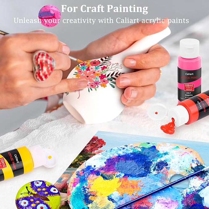 Caliart Acrylic Paint Set with 12 Brushes, 36 Colors Art Craft Paints for Artists Kids & Adults Beginners, Rich Pigments, Canvas Ceramic Wood Rock Painting Kit Art Supplies