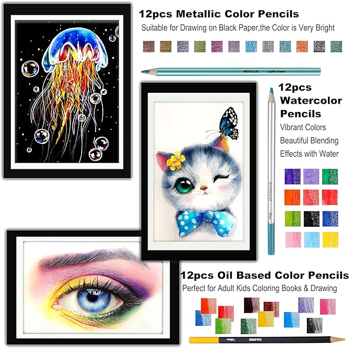 KALOUR 76 Drawing Sketching Kit Set - Pro Art Supplies with Sketchbook & Watercolor Paper - Include Tutorial,Pastel,Watercolor,Sketch,Colored,Metallic,Charcoal Pencils - for Artists Beginners Adults
