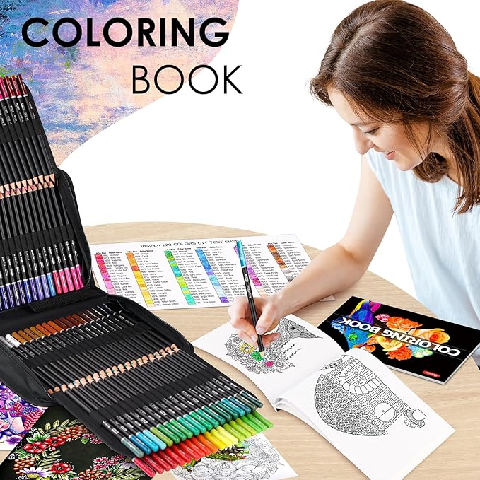 iBayam 123-Pack Colored Pencils Set with 3-Color Sketch Book, Coloring Pencils, Art Supplies Sketching Kits, Professional Artist Drawing Pencils for Artists, Adult