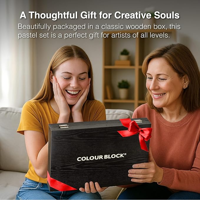 COLOUR BLOCK Soft Pastels for Artists - 100 Colors Square Chalk Pastels Set in Wooden Box - Vibrant Pigments Art Kit for Painting, Drawing, Sketching, Hobbyists.