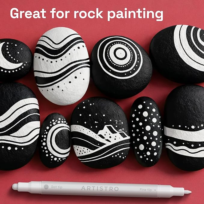 ARTISTRO 5 White Precision Dual-Tip Acrylic Paint Markers – Paint Pens Set with Dot & Fine Tips for Fabric, Rock, Glass, Wood, Coloring Books – Classroom & Art Supplies Gift Teacher Appreciation Gift