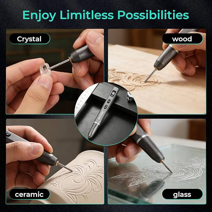Ann Katy Wireless Engraving Pen Kit for Metal Jade Wood Glass Plastic,Engrave 50+ Surfaces,Precision Tool for Artists & DIY,Unique Gifts for Teens Adults Beginner