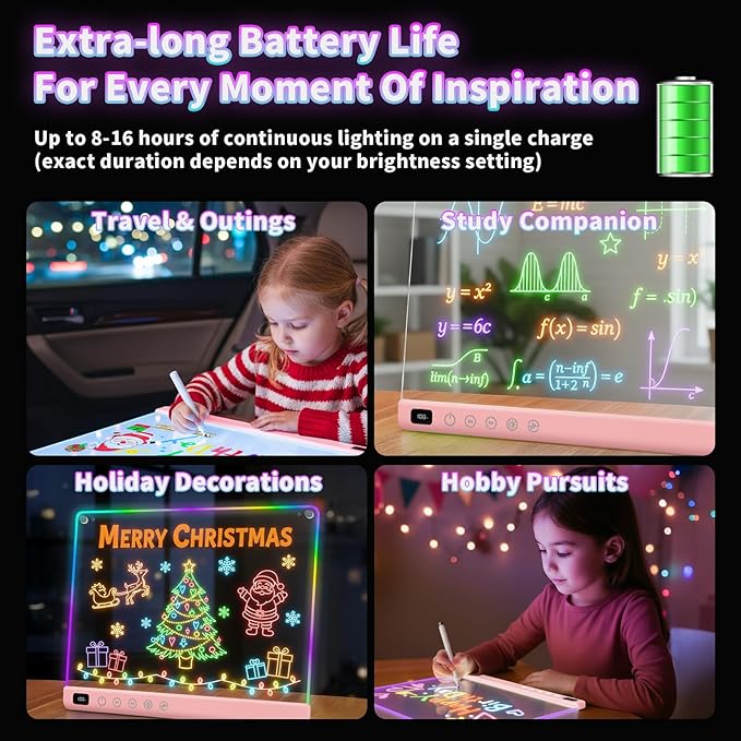 Led Drawing Board with 13 Light Effects, 16" Rechargeable Glow Doodle LED Note Board with Colors, Neon Light Up Drawing Tablet Gifts for Kids for Easter Birthday Christmas Gift Ideas