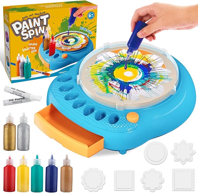 Spin Art Machine for Kids - Paint Spinner Art Craft Kit with 36 Artboards & 7 Colors - Arts and Crafts Painting Set for Boys Girls Ages 4-12, Birthday Easter Gifts for 6 7 8 9 10 Year Old（Blue）