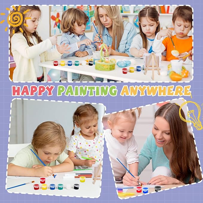 ESRICH 6 Set Mini Acrylic Paint Kit, Minis Stretched Canvas with Easel, Acrylic Paint Strips, Paint Palettes, Painting Brushes, Mini Canvas and Easel Set for Kids Artists Beginner, Gift