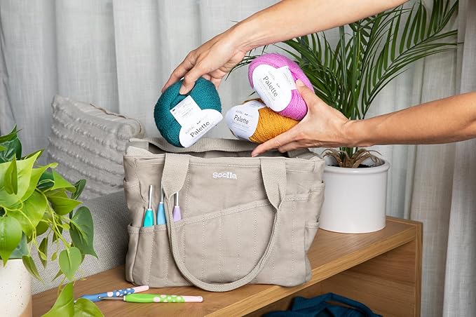Soolla Studio Bag: Craft Organizer & Pottery Tool Bag, Washable Art Supply Tote, Knitting Yarn, Crochet Projects, 30 Pockets, 20+ Canvas Colors, Artist Gift for Adults (Flirty Flamingo)