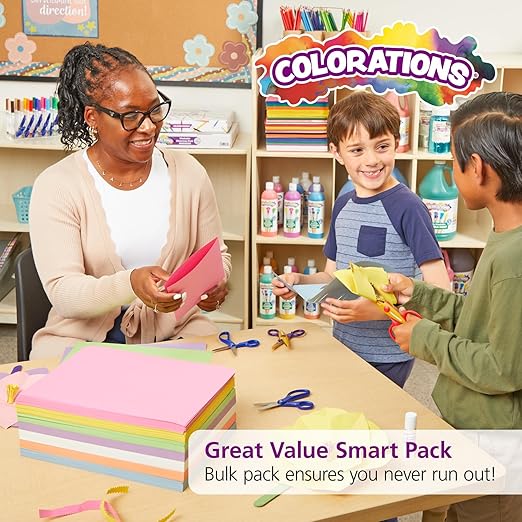 Colorations Construction Paper for Kids - 7 Colors - 3600 Bulk Sheets of 9X12 - Assorted Pack of Heavy-Duty Craft Paper