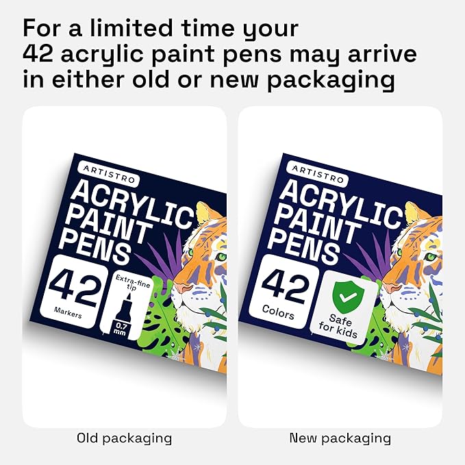 ARTISTRO 42 Acrylic Paint Markers, Paint Pens, Drawing Markers for Textile, Rock, Glass, Wood, Paper, Ceramic, Canvas, DIY - Art Supplies Kit for Kids and Adults (Extra Fine Tip)