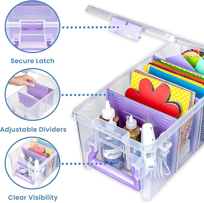 ArtBin Semi Satchel Portable Craft Organizer with 3 Dividers - Clear Plastic Storage Case for Art & Craft Supplies