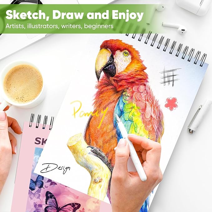 Soucolor 9" x 12" Cute Sketch Book, Aesthetic Cute Preppy Stuff School Supplies, 1-Pack 100 Sheets Spiral Bound Girls Sketchbook, (68lb/100gsm) Acid Free Drawing Book Paper Sketching Pad