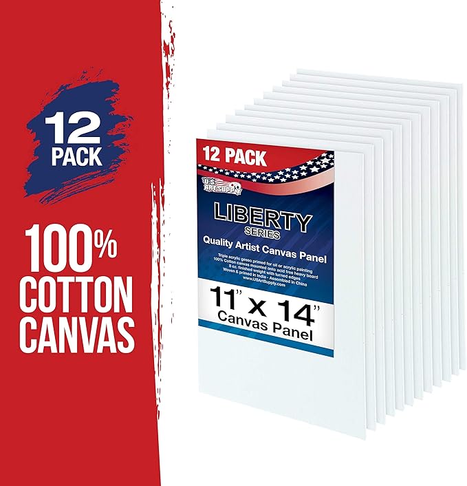 U.S. Art Supply 11 X 14 Inch Art Canvas Board Panels 12 Pack - 8 Ounce Heavyweight Cotton Acid Free Canvases for Painting Acrylics and Watercolor (1 Case of 12 Single Canvas Painting Panels)