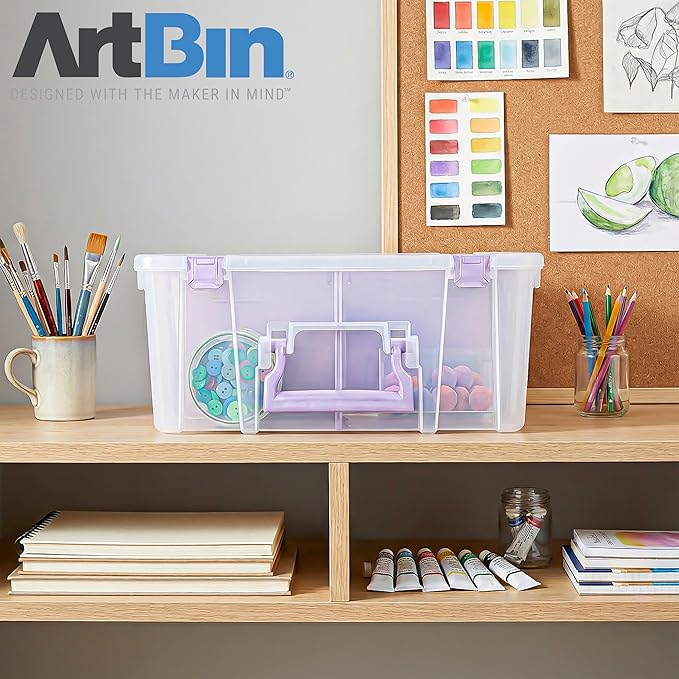 ArtBin 6990JZ Super Satchel Double Deep Compartment Box - Art Storage with 8 Removable Compartments, Smart Closure for Craft Supplies (Purple- Pack of 1)