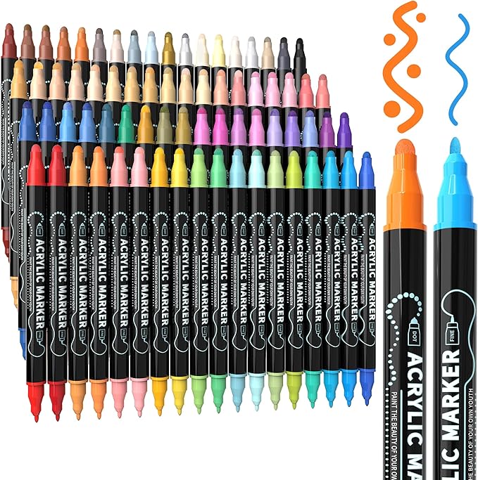 72 Colors Dual Tip Acrylic Paint Markers, Premium Dot & Fine Tip Coloring Paint Pens for Rock, Wood, Fabric, Canvas, Glass, Paper, Ceramic, Scrapbook, Vision Board and DIY Crafts Supplies Art Gifts