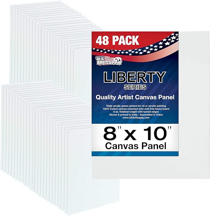 U.S. Art Supply 8 X 10 Inch Art Canvas Board Panels 48 Pack - 8 Ounce Heavyweight Cotton Acid Free Canvases for Painting Acrylics and Watercolor (1 Case of 48 Single Canvas Painting Panels)