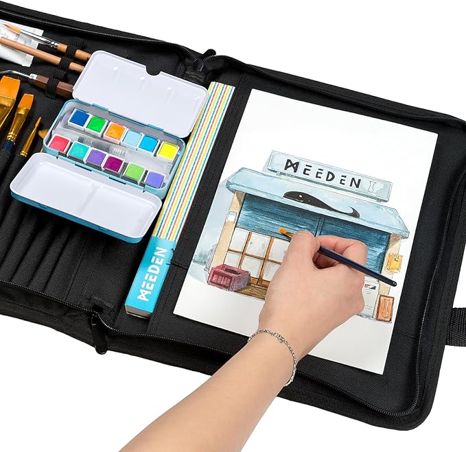 MEEDEN Sketch Bag: Portable Artist Sketch Portfolio Case for 9" x 12" Sketchbook & Watercolor Pads - Zippered Art Travel Bag for Brushes, Pens, Pencils & Art Supplies