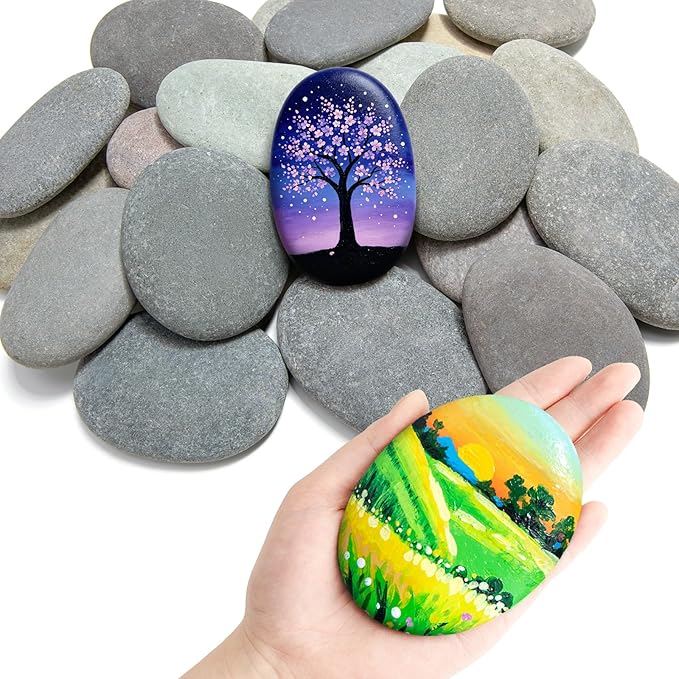 Simetufy 30Pcs Large Rocks for Painting 3.3-4.5Inch Natural River Stones for DIY, Art & Crafts, Smooth Paintable Flat Rocks Bulk for Adults, Children, Home Decor