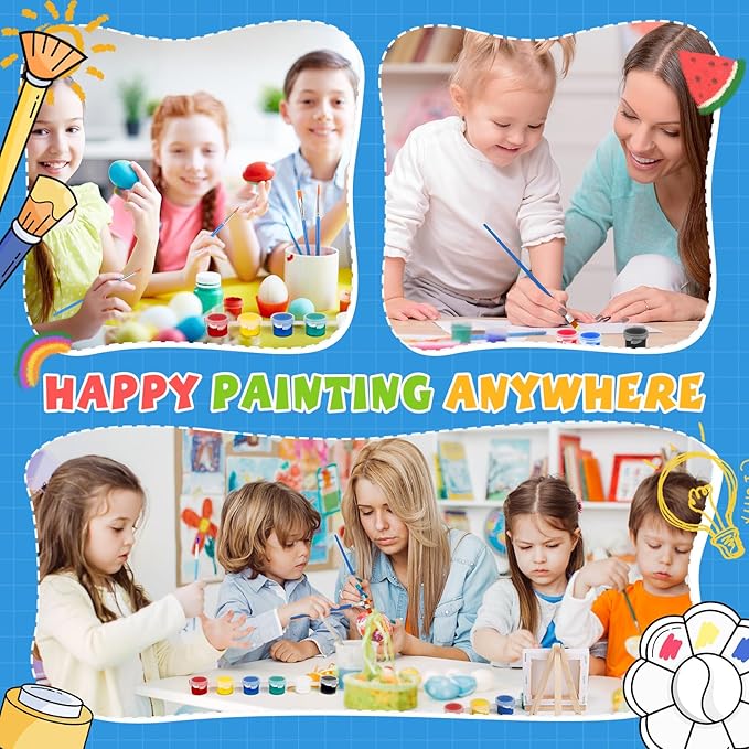 ESRICH 8 Set Mini Acrylic Paint Kit, 5in Mini Stretched Canvas with 7.5in Easel, Acrylic Paint Strips, Paint Palettes, Painting Brushes, Small Canvas and Easel Set for Kids Artists Beginner, Gift