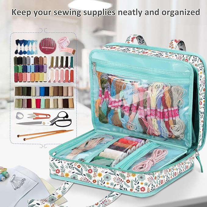 FINPAC Sewing and Craft Supplies Storage Tote, Large Capacity Travel Packing Organizer Bag with Clear Pockets and Handle for Knitting, Crochet, Art, Sewing Accessories