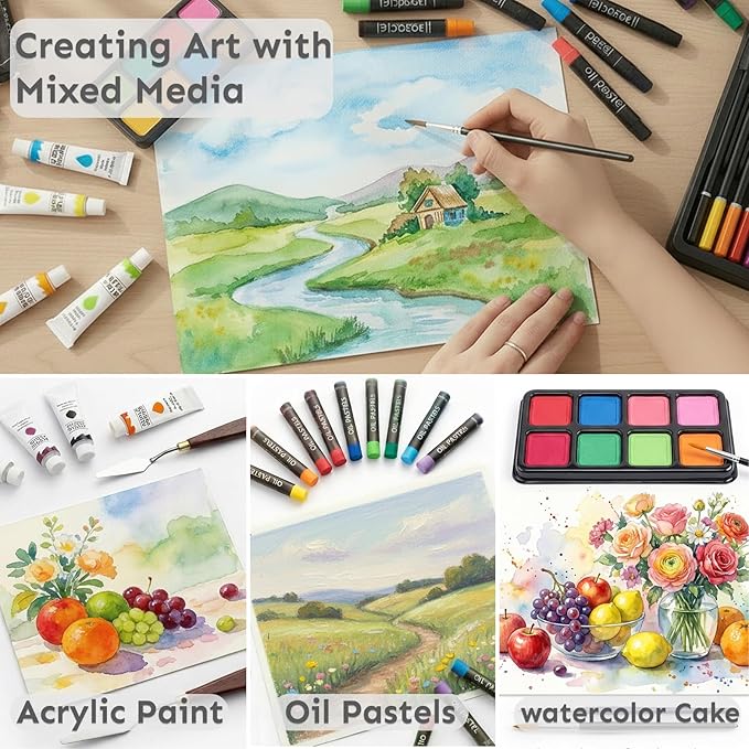 175 Piece Deluxe Art Set with 2 Drawing Pads, Acrylic Paints, Crayons, Colored Pencils, Paint Set in Wooden Case, Professional Art Kit, Art Supplies for Adults, Teens and Artist, Paint Supplies