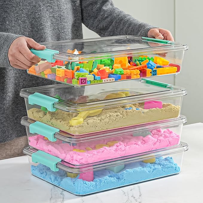 Stebopum 6 QT Clear Plastic Storage Bins with Lids, Stackable Sensory Bin Tools, Arts Crafts Organizers and Storage Containers with Lids for Home, Office, Classroom and Workshop Organization, 4 Pack