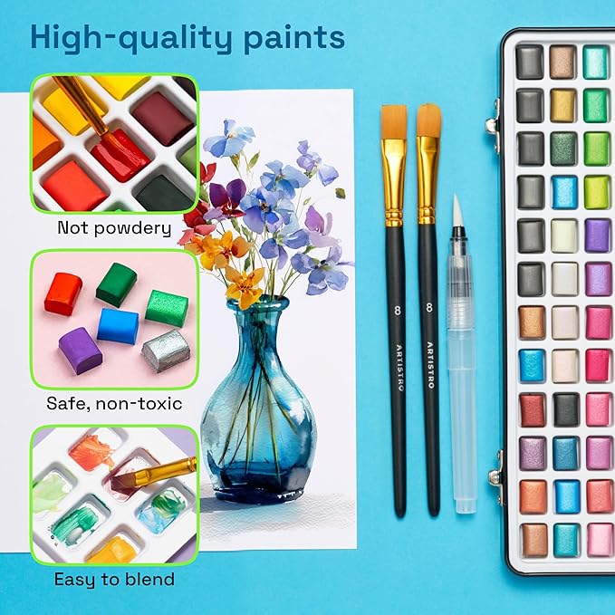 ARTISTRO 168 Color Watercolor Paint Set - Portable Paint Art Kit with Palette and Brush Pens - Travel Water Color Set for Adults, Professionals, Kids - Art and Painting Supplies - Gift Idea