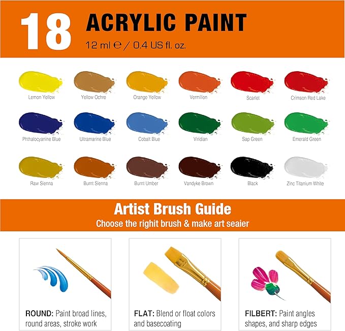 Artbreezing Acrylic Paint Set with Tabletop Easel, Acrylic Paints, Canvases, Brushes, Apron, Storage Box, All-in-One Giftable Art Set for All Skill Levels, Ideal for Adults, Kids,Total 31-piece.