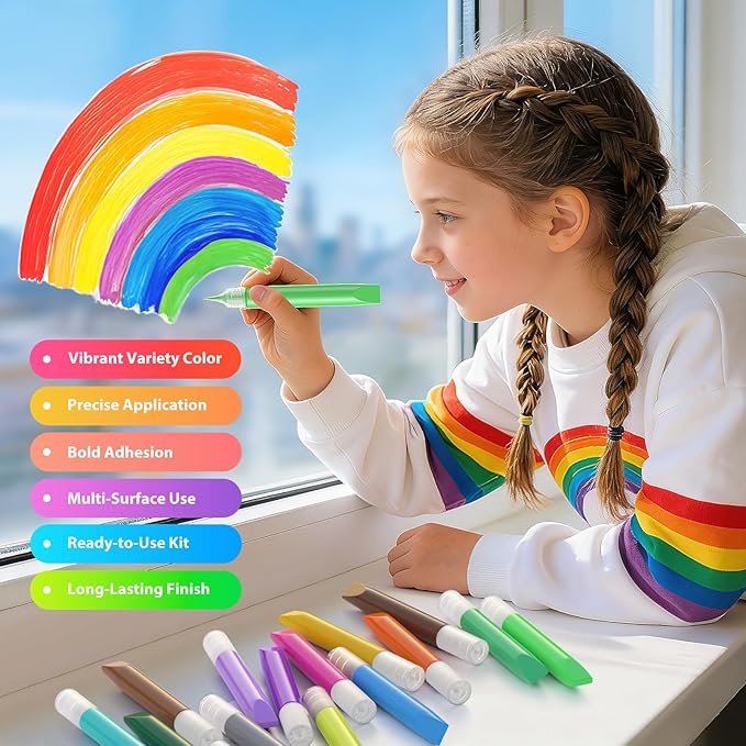 24 Pcs Suncatcher Paint Pens, Stained Glass Sun Catcher Pens 24 Colors 10ML Each, Suncatcher Kit Glass Paint Window Art Pen Crafts for Gift DIY Party Activity Supplies