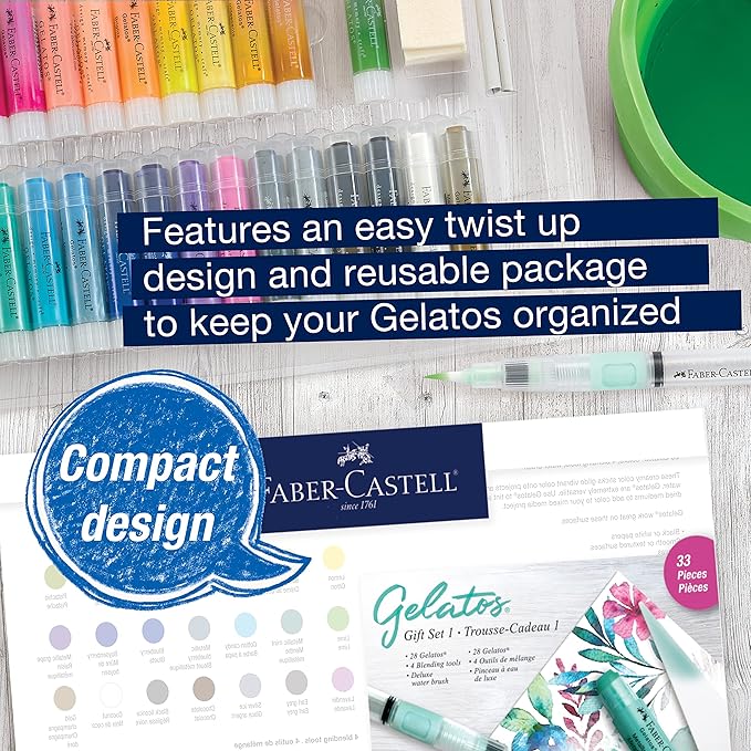 Faber-Castell Gelatos Gift Set: 28 Watercolor Gel Crayons and Art Supplies for Painting, Drawing & Journaling, Versatile Art Pigment Crayons, Gel Sticks for Mixed Media