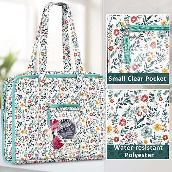 FINPAC Sewing and Craft Supplies Storage Tote, Large Capacity Travel Packing Organizer Bag with Clear Pockets and Handle for Knitting, Crochet, Art, Sewing Accessories