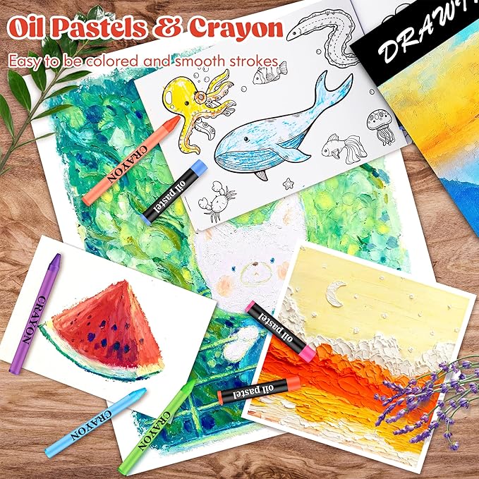 Caliart Art Supplies, 153-Pack Deluxe Art Set in Wooden Case, Crafts Drawing Painting Kits with 2 A4 Sketch Pads, Coloring Book, Birthday Gifts for Teens Girls Boys Kids Adults Artists