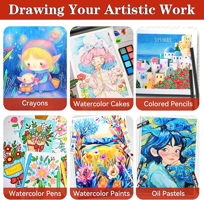 POPYOLA Art Supplies, 269 Piece Deluxe Art Set with 6 Drawing Pads, Watercolor Paints, Crayons, Colored Pencils Set in Wooden Case, Creative Gifts for Adults Artists Beginners