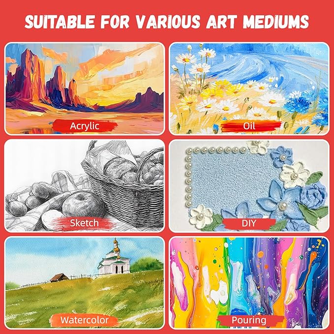 Simetufy 40 Pack Canvas Boards for Painting 8x10In Cotton Canvas Panels for Oil, Acrylic, Gouache & Watercolor Painting