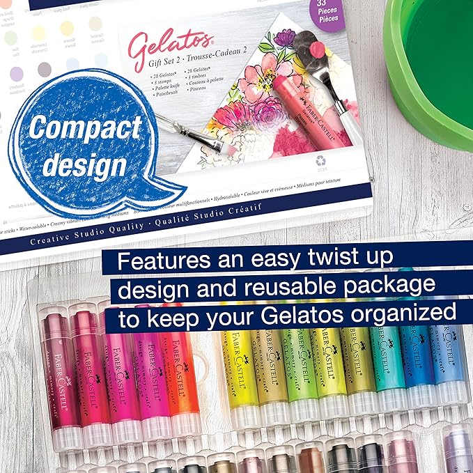 Faber-Castell Gelatos Dolce 2 Gift Set: 28 Watercolor Gel Crayons and Watercolor Supplies for Painting, Drawing & Art, Versatile Adult Pigment Crayons, Journaling Supplies for Artists & Hobbyists