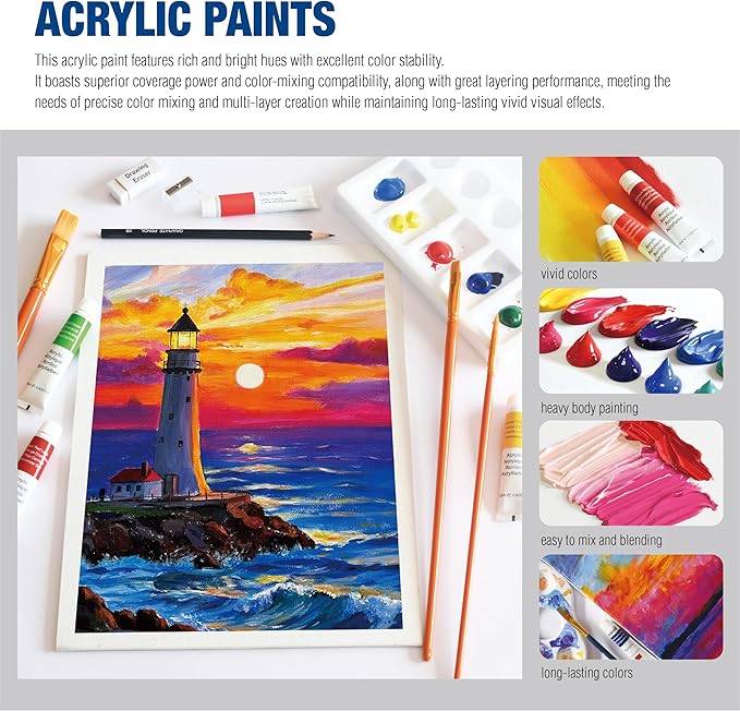 Mixed Media Art Set,55 Pack Painting Supplies Kit with Tabletop Sketch Box Easel and Various Accessories,Complete Painting Set for Students Artists Beginners