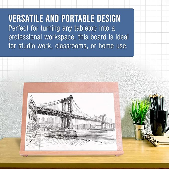 U.S. Art Supply Large 18-1/2" x 14-1/8" (A3) Wooden Drawing Board, Adjustable Table Top Easel for Painting and Drawing - Drafting Board with 6 Angles, Pencil Ledge