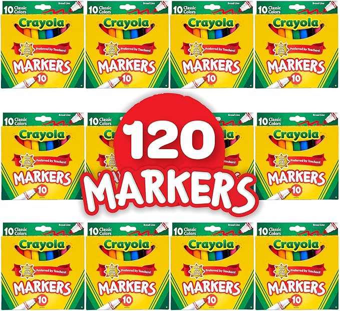 Crayola Broad Line Markers (12pk), Assorted Bulk Markers for Kids, Arts & Crafts Supplies for Coloring Books, Construction Paper, Ages 3+