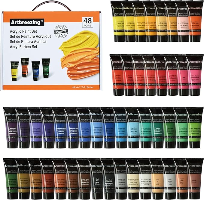Acrylic Paint Set,48 Colors 0.74 oz/22ml Tubes,Highly Pigment Art Paints for Canvas,Wood,Fabric,Paper, Giftable Choice for Artists,Beginner to Pro (48 Colors)