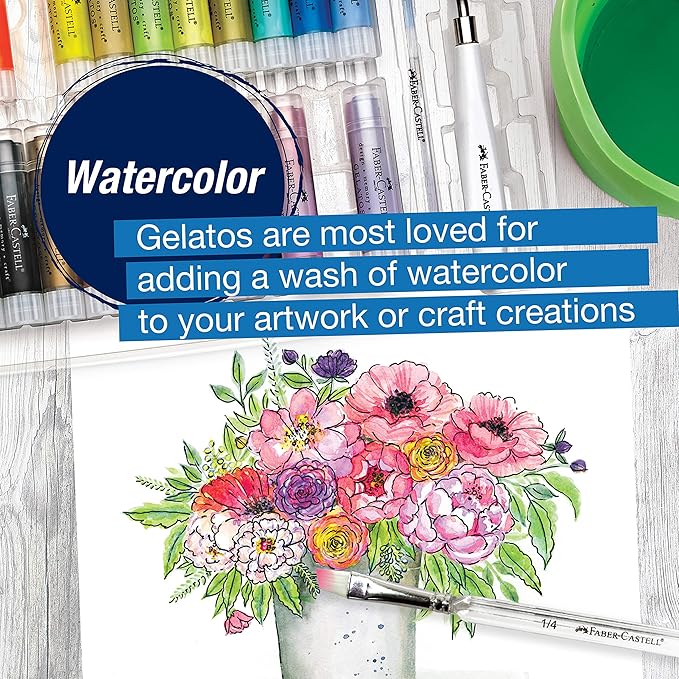 Faber-Castell Gelatos Dolce 2 Gift Set: 28 Watercolor Gel Crayons and Watercolor Supplies for Painting, Drawing & Art, Versatile Adult Pigment Crayons, Journaling Supplies for Artists & Hobbyists