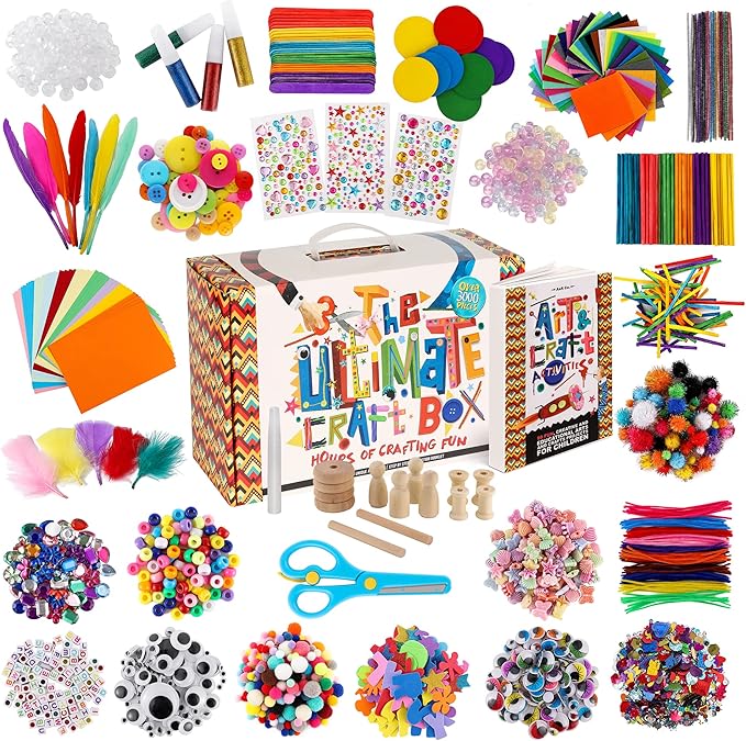 A&R CO. 3000+ Pcs Arts and Crafts Supplies & Materials for Kids - Ultimate Bulk Craft Kit for Boys & Girls with 99 Activities Book for Ages 3-5, 4-6, 6-8, 8-12