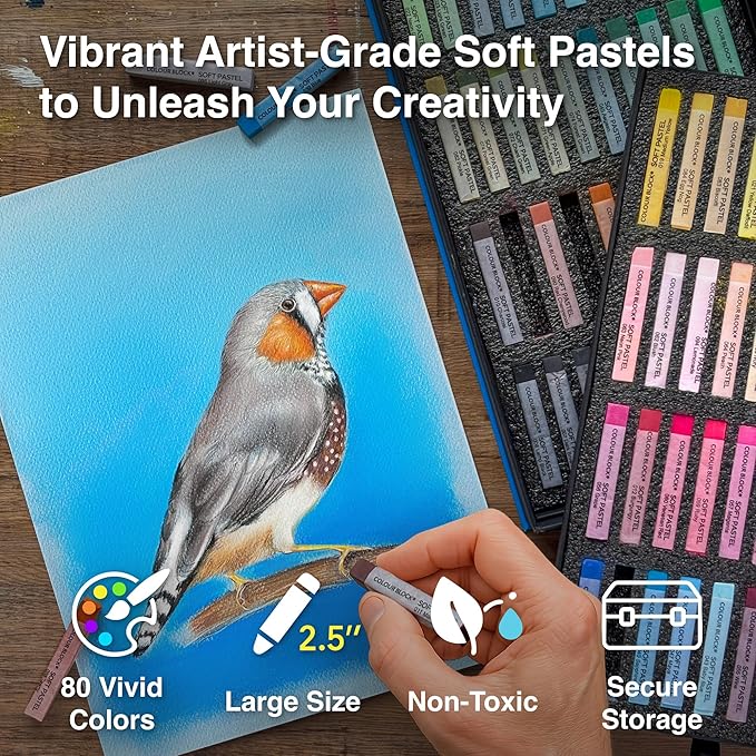 COLOUR BLOCK Soft Pastels for Artists - 80 Colors Square Chalk Soft Pastels Art Set in CARBON Box - Vibrant Pigments Art Kit for Painting, Drawing, Sketching, Hobbyist.