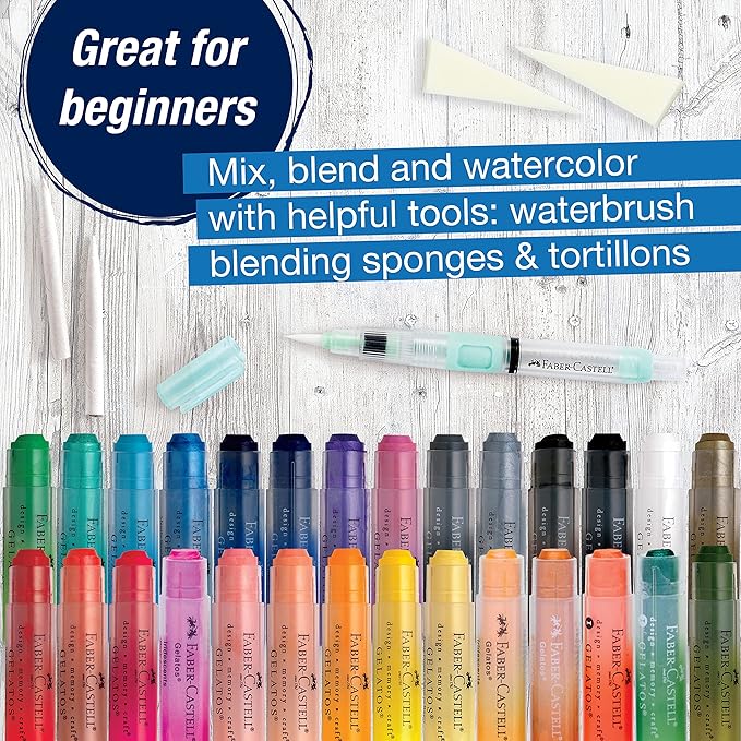 Faber-Castell Gelatos Gift Set: 28 Watercolor Gel Crayons and Art Supplies for Painting, Drawing & Journaling, Versatile Art Pigment Crayons, Gel Sticks for Mixed Media