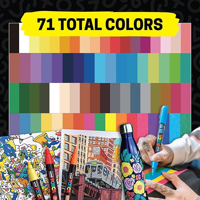 Posca Paint Markers, 3M Fine Tip Point Acrylic Paint Pens with Reversible Tips, Art Supplies For Gifts, Decorations Fabric, Metal, Glass, Wood and Canvas, Set of 16
