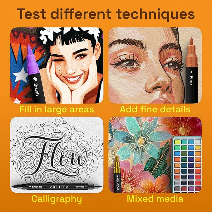 ARTISTRO 100 Dual Tip Acrylic Paint Markers, Paint Pens, Drawing Markers for Textile, Rock, Glass, Wood, Paper, Ceramic, Canvas, DIY - Art Supplies Kit for Kids and Adults (Brush + Fine)