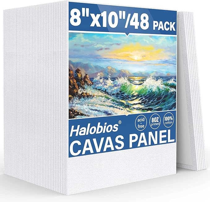 Halobios Canvas Boards for Painting 8x10 Inch, 48 Pack Blanck Canvas Panels Art Painting Supplies, 100% Cotton Primed Painting Supplies for Acrylic, Oil, Tempera & Watercolor Paint