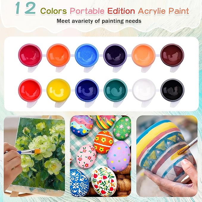 15Pack 8x10 Inch Canvas and Easel Set, Sip and Paint Kit for Adults,Art Canvas Bulk with Easels Stands, Trays,Small Paint Brushes,12 Colors Mini Acrylic Paint Set for Couples,Kids and Party Supplies