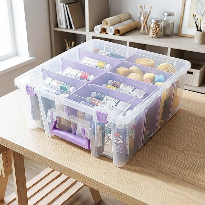 ArtBin 6990JZ Super Satchel Double Deep Compartment Box - Art Storage with 8 Removable Compartments, Smart Closure for Craft Supplies (Purple- Pack of 1)