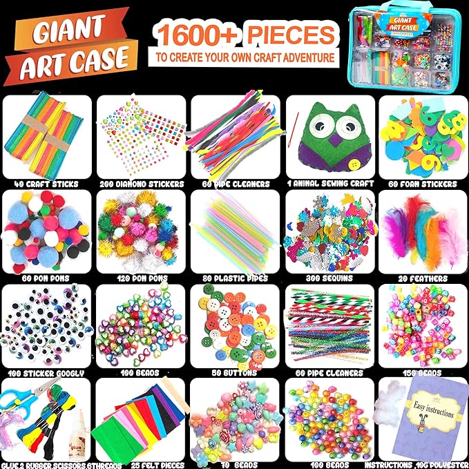 Arts and Crafts Supplies for Kid - 1600+Pcs Craft Kits for Kids - DIY School Craft Project for Kids Age 4 5 6 7 8-12 Christmas Gifts for Girls and Boys Crafts for Girls Ages 8-12 Arts Activities