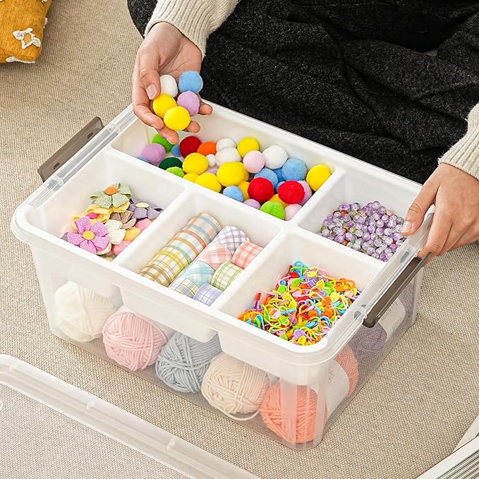 Stebopum 17 QT Plastic Storage Box with Removable Tray Art Supply Craft Organizers and Storage Stackable Storage Container for Organizing Bead, Tool, Sewing, Book, Crayon, Playdoh(Clear)
